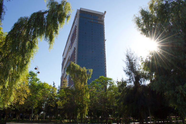 Skyscrapers such as the Justice Tower are rising above the landscape.